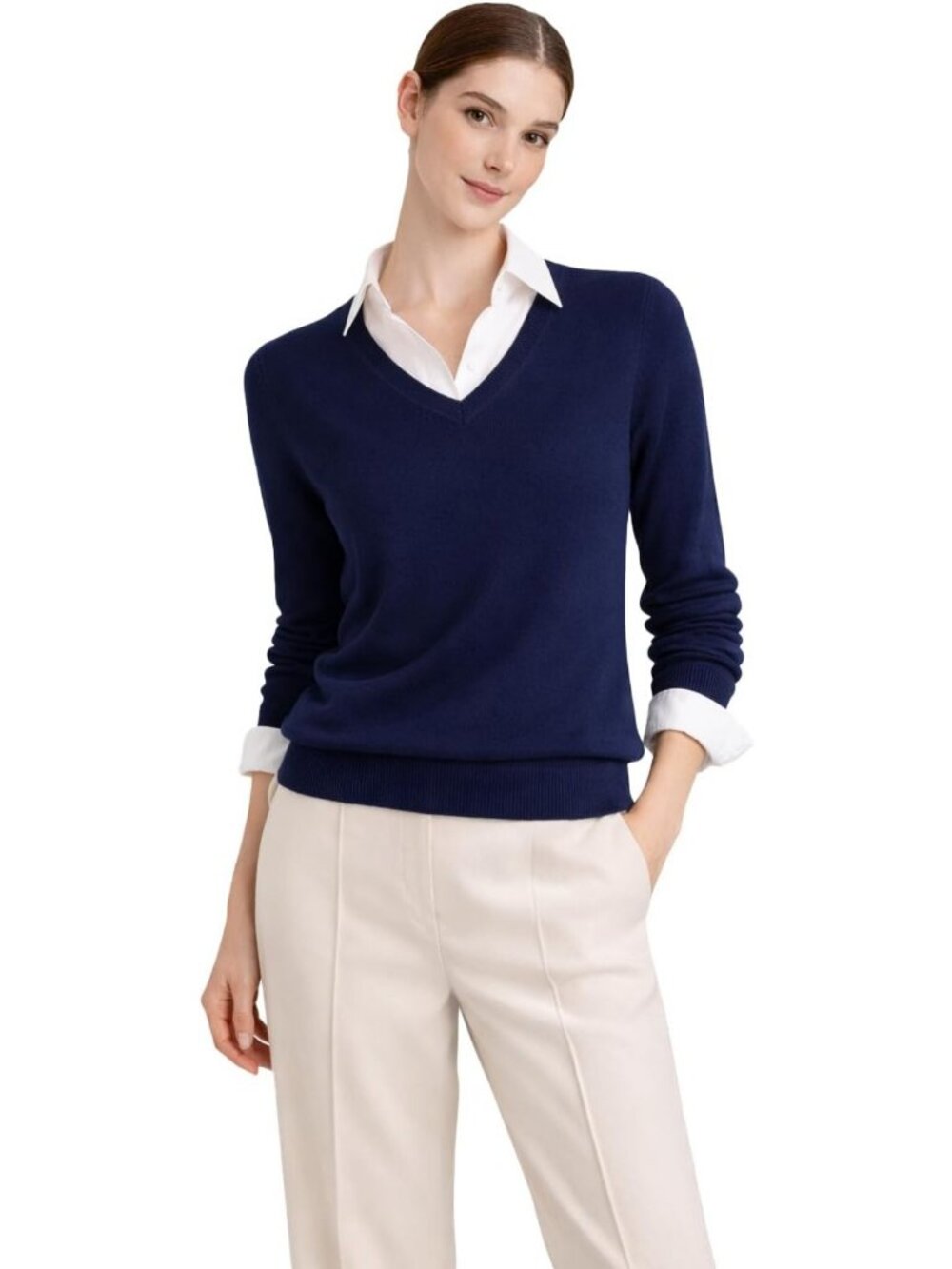 Essential V-Neck Cashmere Sweater for Women | 100% Pure Soft Long Sleeve